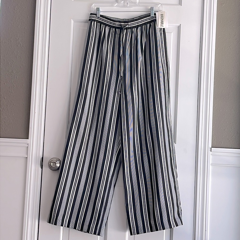 New 100% silk wide leg palazzo pants vintage chic elastic waist beachy